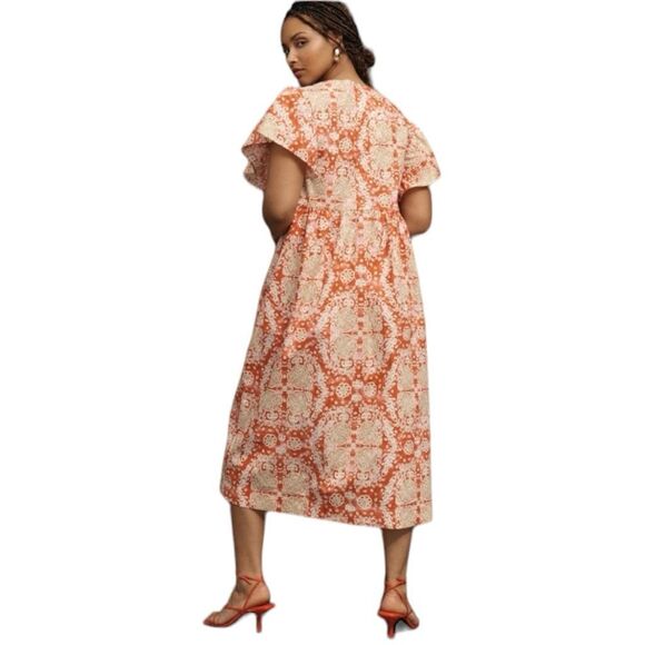 Anthropologie Maeve Geometric Short Flutter-Sleeve Babydoll Dress Pink Large NWT - Picture 10 of 15